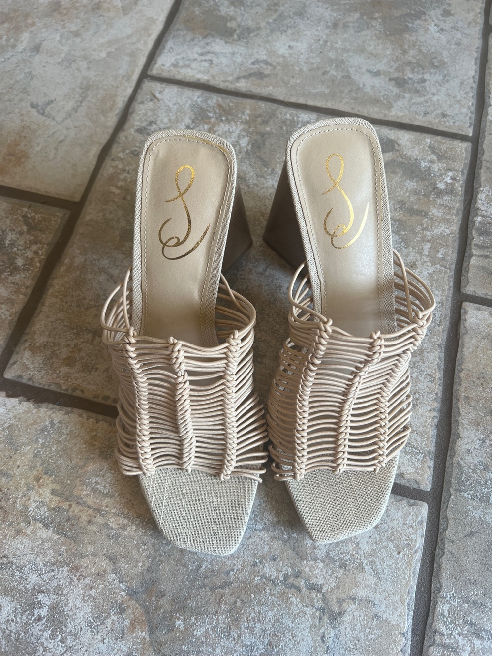Sam Edelman Woven Nude Beige Mule Heels